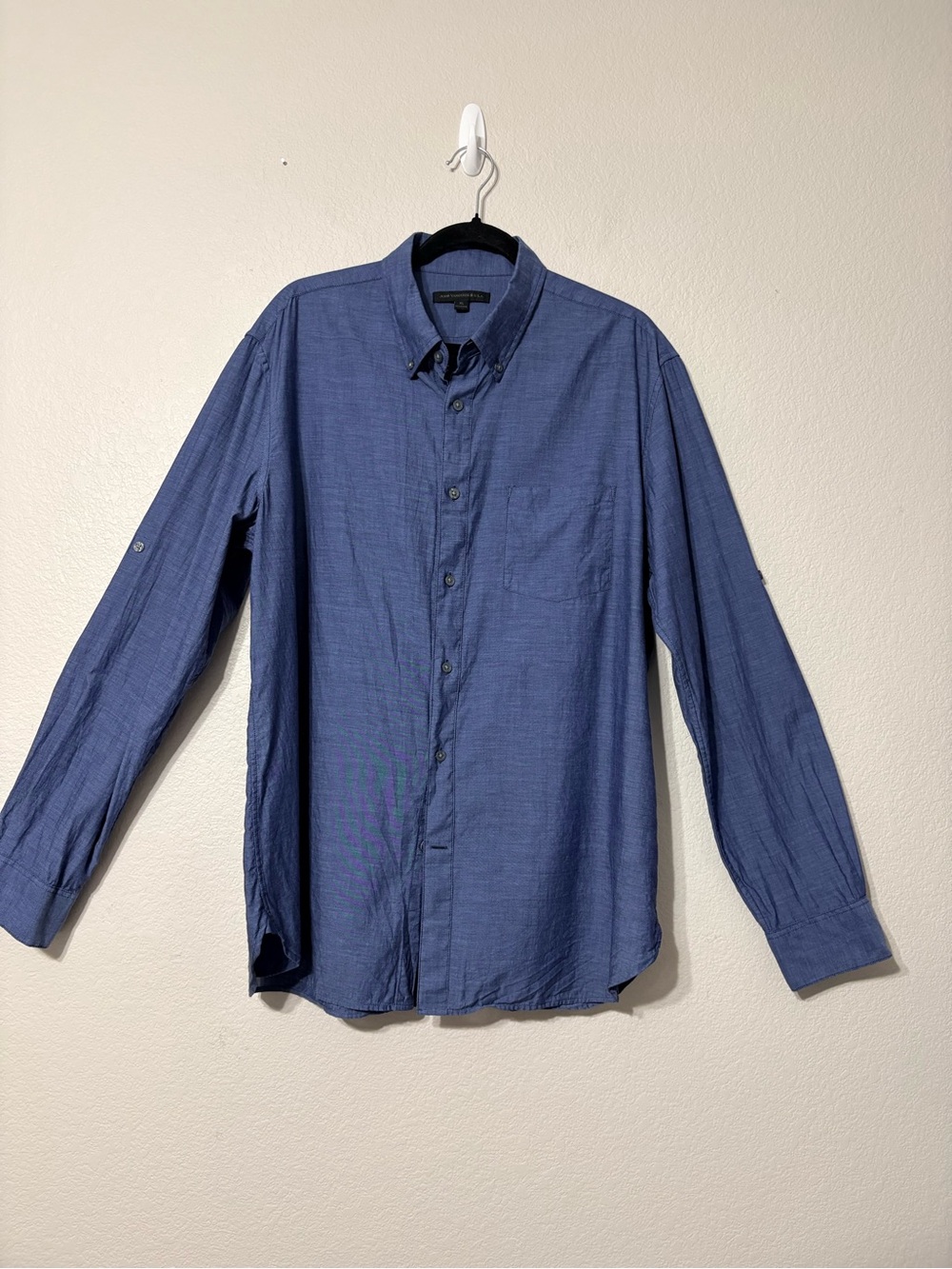 Men's John Varvatos U.S.A. Casual Long-Sleeve Button-Down Shirt Blue Roll Tab XL
